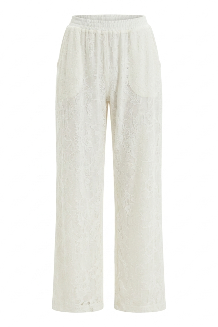 Seven Lab - Брюки кружевные прямого кроя в молочном цвете